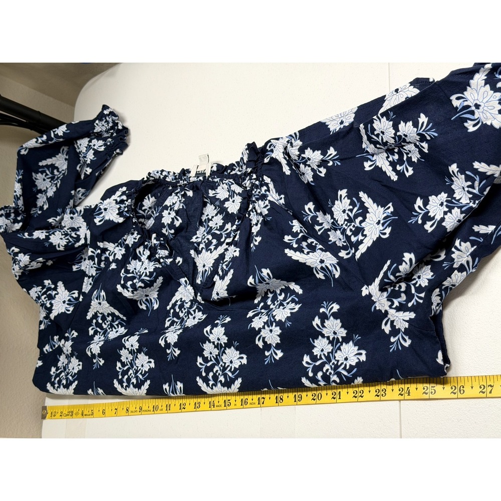 J Crew Top Women XXL Navy Floral Boho Peasant Prairie Cottage 100% Cotton Preppy - Picture 11 of 12